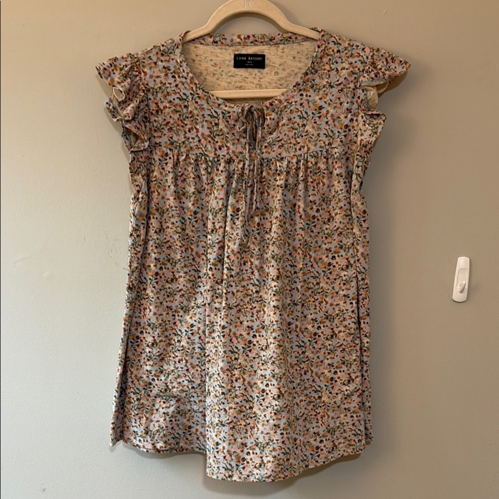 Lane Bryant Cap Sleeve Ruffled Tie Front Blouse Size 10/12 - Picture 1 of 5